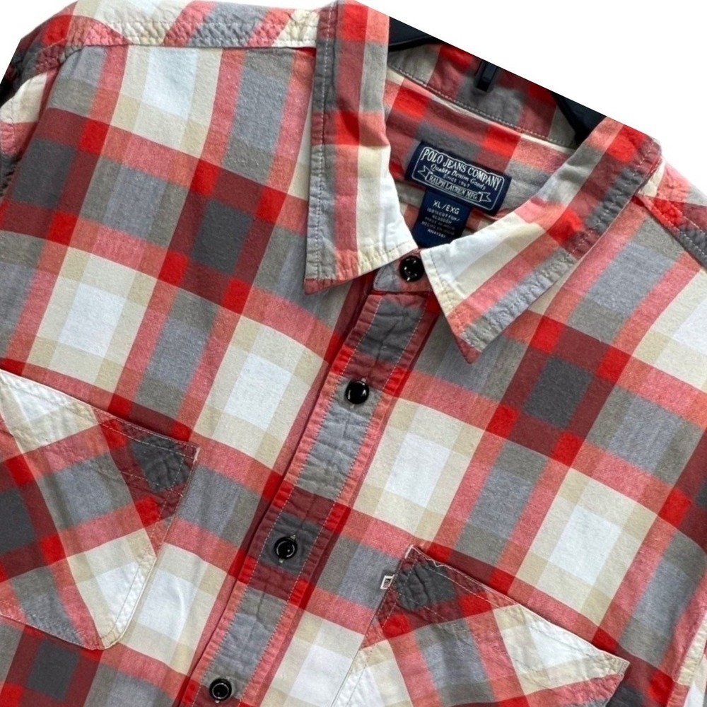 Ralph Lauren Polo Jeans Co Shirt XL Red Plaid‎ Cotton Pockets Heritage Americana
